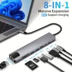 8 in 1 USB C Hub Type C to 4K HDTV Adapter with 100M RJ45 SDu002FTF Card Reader Fast Charger for MacBook Notebook Windows Laptop Computer - Image 6
