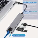 8 in 1 USB C Hub Type C to 4K HDTV Adapter with 100M RJ45 SDu002FTF Card Reader Fast Charger for MacBook Notebook Windows Laptop Computer - Image 5